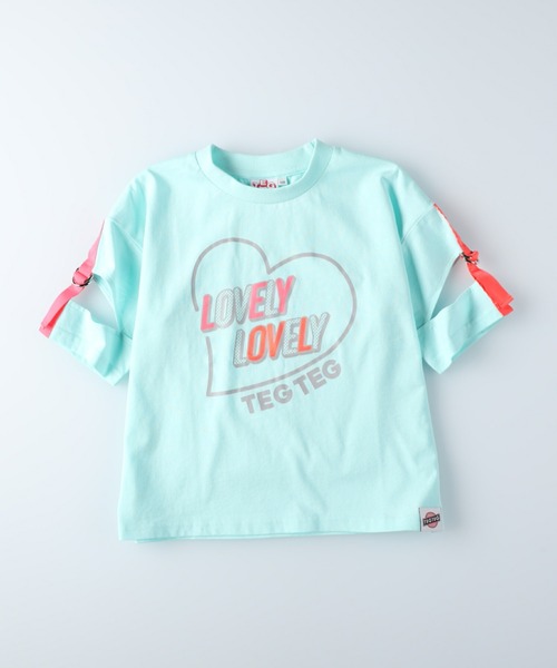 TEG TEG(テグテグ)の「【TEGTEG lovely2】 袖テープTシャツ(Tシャツ/カットソー・キッズ・ホワイト/ライム・155/130/120/140/105)」の4枚目の写真