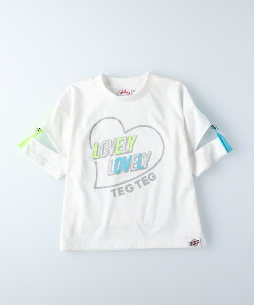 TEG TEG(テグテグ)の「【TEGTEG lovely2】 袖テープTシャツ(Tシャツ/カットソー・キッズ・ホワイト/ライム・155/130/120/140/105)」の3枚目の写真