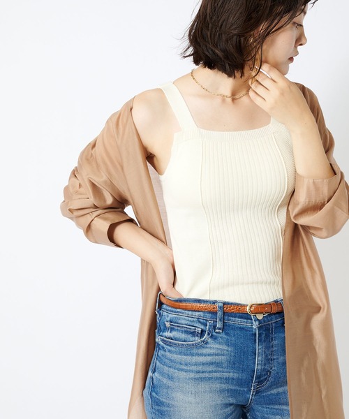 COLLAGE GALLARDAGALANTE(コラージュガリャルダガランテ)の「【カップつき】サマーニットタンクトップ(タンクトップ・レディース・ブラック/オフホワイト・FREE)」の2枚目の写真