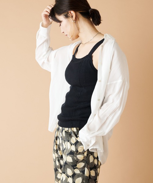 COLLAGE GALLARDAGALANTE(コラージュガリャルダガランテ)の「【カップつき】サマーニットタンクトップ(タンクトップ・レディース・ブラック/オフホワイト・FREE)」の6枚目の写真