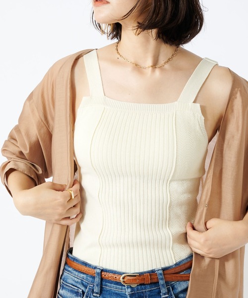 COLLAGE GALLARDAGALANTE(コラージュガリャルダガランテ)の「【カップつき】サマーニットタンクトップ(タンクトップ・レディース・ブラック/オフホワイト・FREE)」の10枚目の写真