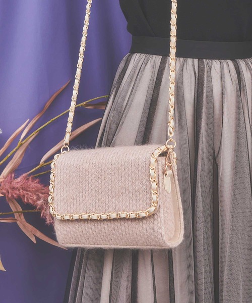 NOELA（ノエラ）の「配色チェーンニットバッグ（ショルダーバッグ・レディース・オフホワイト/モカ/ピンク・FREE）」の4枚目の写真