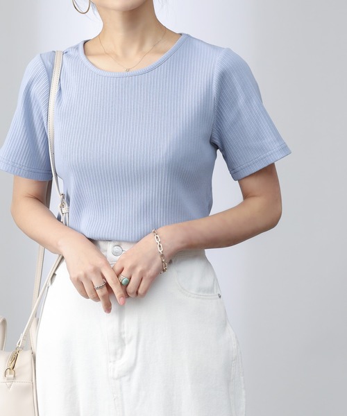 COLONY 2139（コロニートゥーワンスリーナイン）の「【UVカット】ランダムテレコバックトリム半袖Tシャツ（Tシャツ/カットソー・レディース・ブルー系その他/ブラック/オフホワイト・MEDIUM/SMALL/LARGE）」の3枚目の写真