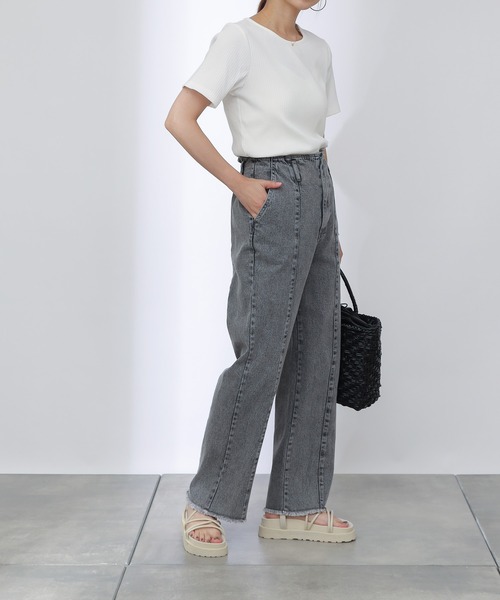 COLONY 2139（コロニートゥーワンスリーナイン）の「【UVカット】ランダムテレコバックトリム半袖Tシャツ（Tシャツ/カットソー・レディース・ブルー系その他/ブラック/オフホワイト・MEDIUM/SMALL/LARGE）」の9枚目の写真