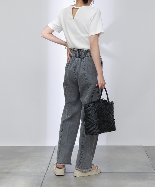 COLONY 2139（コロニートゥーワンスリーナイン）の「【UVカット】ランダムテレコバックトリム半袖Tシャツ（Tシャツ/カットソー・レディース・ブルー系その他/ブラック/オフホワイト・MEDIUM/SMALL/LARGE）」の5枚目の写真