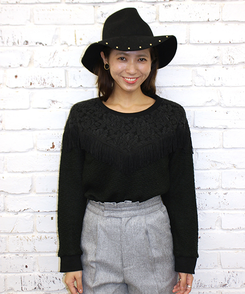 mystic（ミスティック）の「フリンジ付ニットソープルオーバー（Tシャツ/カットソー・レディース・オフホワイト/ブラック/ベージュ/ネイビー・FREE）」の3枚目の写真