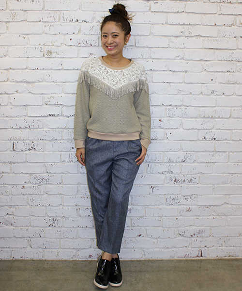 mystic（ミスティック）の「フリンジ付ニットソープルオーバー（Tシャツ/カットソー・レディース・オフホワイト/ブラック/ベージュ/ネイビー・FREE）」の8枚目の写真