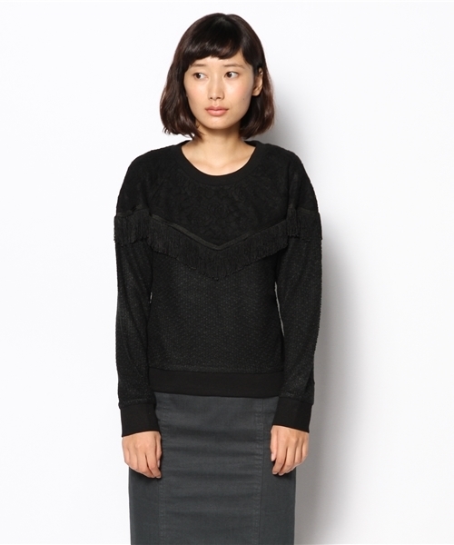 mystic（ミスティック）の「フリンジ付ニットソープルオーバー（Tシャツ/カットソー・レディース・オフホワイト/ブラック/ベージュ/ネイビー・FREE）」の9枚目の写真