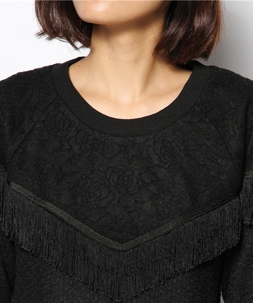 mystic（ミスティック）の「フリンジ付ニットソープルオーバー（Tシャツ/カットソー・レディース・オフホワイト/ブラック/ベージュ/ネイビー・FREE）」の12枚目の写真