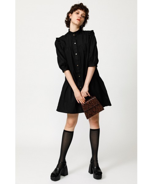 SLY（スライ）の「FRILL SHOULDER S/OP フリルショルダーショート ワンピース（ワンピース・レディース・ブラウン/ブラック/ホワイト・2/1）」の4枚目の写真