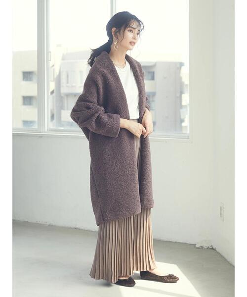 CRAFT STANDARD BOUTIQUE（クラフトスタンダードブティック）の「ボアニュアンスVネックコーディガン　＊◇（ノーカラーコート・レディース・ベージュ/ダークブラウン/モカ・FREE）」の11枚目の写真