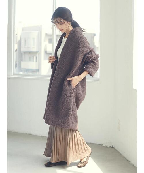 CRAFT STANDARD BOUTIQUE（クラフトスタンダードブティック）の「ボアニュアンスVネックコーディガン　＊◇（ノーカラーコート・レディース・ベージュ/ダークブラウン/モカ・FREE）」の10枚目の写真