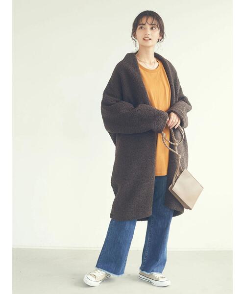 CRAFT STANDARD BOUTIQUE（クラフトスタンダードブティック）の「ボアニュアンスVネックコーディガン　＊◇（ノーカラーコート・レディース・ベージュ/ダークブラウン/モカ・FREE）」の9枚目の写真