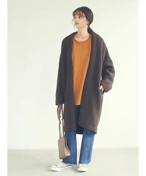 CRAFT STANDARD BOUTIQUE（クラフトスタンダードブティック）の「ボアニュアンスVネックコーディガン　＊◇（ノーカラーコート・レディース・ベージュ/ダークブラウン/モカ・FREE）」の7枚目の写真