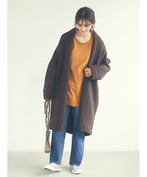 CRAFT STANDARD BOUTIQUE（クラフトスタンダードブティック）の「ボアニュアンスVネックコーディガン　＊◇（ノーカラーコート・レディース・ベージュ/ダークブラウン/モカ・FREE）」の6枚目の写真