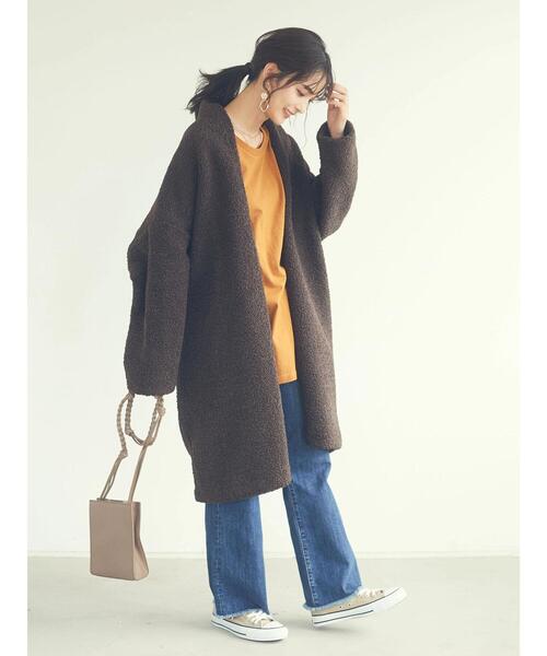 CRAFT STANDARD BOUTIQUE（クラフトスタンダードブティック）の「ボアニュアンスVネックコーディガン　＊◇（ノーカラーコート・レディース・ベージュ/ダークブラウン/モカ・FREE）」の5枚目の写真