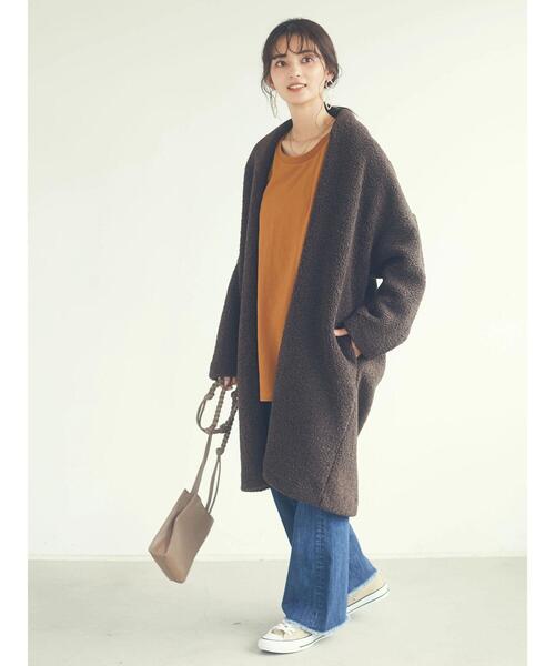 CRAFT STANDARD BOUTIQUE（クラフトスタンダードブティック）の「ボアニュアンスVネックコーディガン　＊◇（ノーカラーコート・レディース・ベージュ/ダークブラウン/モカ・FREE）」の4枚目の写真