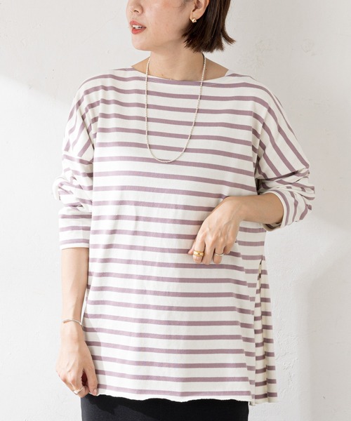 SHENERY（シーナリー）の「サイドスリットボーダーカットソー（Tシャツ/カットソー・レディース・ラベンダー/ネイビー/サックスブルー・FREE）」の4枚目の写真