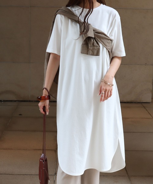 セール コットン天竺半袖オーバーサイズラウンドヘムtシャツワンピース ワンピース And Me アンドミー のファッション通販 Zozotown