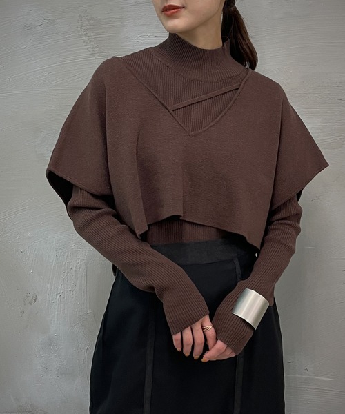 &g'aime（アンジェム）の「【&g’aime】ショートベストレイヤードニット（ニット/セーター・レディース・グレイッシュベージュ/ブラウン/ブラック/チャコールグレー・FREE）」の3枚目の写真
