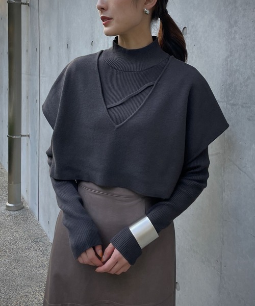 &g'aime（アンジェム）の「【&g’aime】ショートベストレイヤードニット（ニット/セーター・レディース・グレイッシュベージュ/ブラウン/ブラック/チャコールグレー・FREE）」の13枚目の写真
