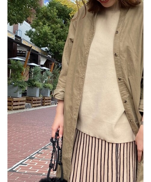 SHOO・LA・RUE（シューラルー）の「◆【S-3L】コーデュロイシャツワンピース（ワンピース・レディース・ダークブラウン/パープル系/サンドベージュ/オフホワイト/オリーブ/チャコールグレー・01/02/03/04/05）」の11枚目の写真