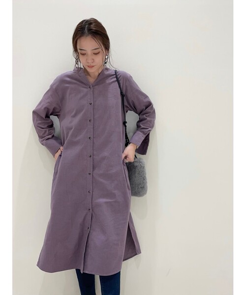 SHOO・LA・RUE（シューラルー）の「◆【S-3L】コーデュロイシャツワンピース（ワンピース・レディース・ダークブラウン/パープル系/サンドベージュ/オフホワイト/オリーブ/チャコールグレー・01/02/03/04/05）」の15枚目の写真
