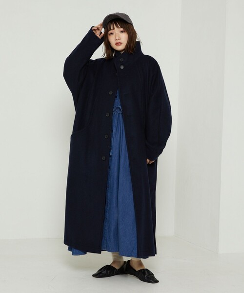 FREAK'S STORE（フリークスストア）の「BASISBROEK/バージスブルック GREAT/グレート(スタンドカラーコート)（チェスターコート・レディース・ブラック/ブラウン/ネイビー・1）」の14枚目の写真