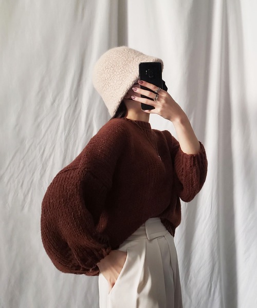 me+em select（ミームセレクト）の「※※【7色展開】ウールライクボアバケットハット（ハット・レディース・ホワイト/ブラック/ベージュ/ブラウン/ブルー/モカ/レッド系その他・FREE）」の17枚目の写真