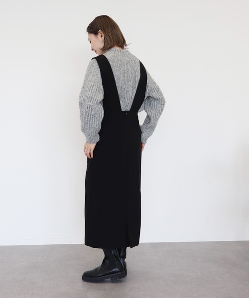 【CK】Vネックタイトワンピース カシュクールVネック シースルー長袖膝丈タイトワンピース 黒