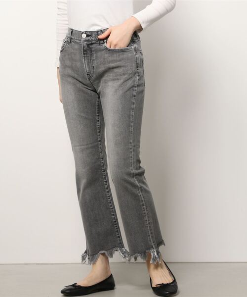 Munich(ミューニック)の「Munich (ミューニック) 12ozローツイスト10イヤーデニム セミフレアデストロイパンツ(デニムパンツ・レディース・ブラック/インディゴブルー・SMALL/X-SMALL/FREE)」の1枚目の写真