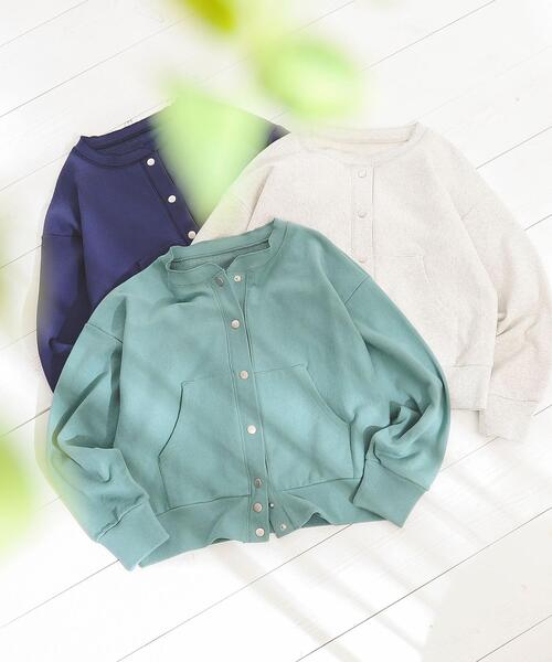 coen（コーエン）の「スナップボタンヘビー裏毛カーディガン（カーディガン/ボレロ・レディース・ネイビー/ライトグレー/ターコイズブルー・LARGE/MEDIUM）」の5枚目の写真