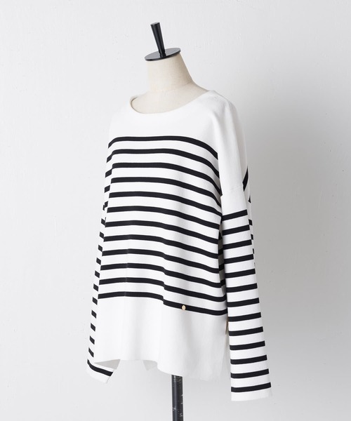 BEARDSLEY(ビアズリー)の「型崩れしにくいボーダーニット(ニット/セーター・レディース・ブラック/ブルー・FREE)」の11枚目の写真