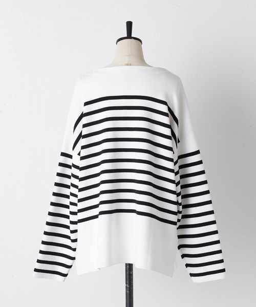 BEARDSLEY(ビアズリー)の「型崩れしにくいボーダーニット(ニット/セーター・レディース・ブラック/ブルー・FREE)」の7枚目の写真