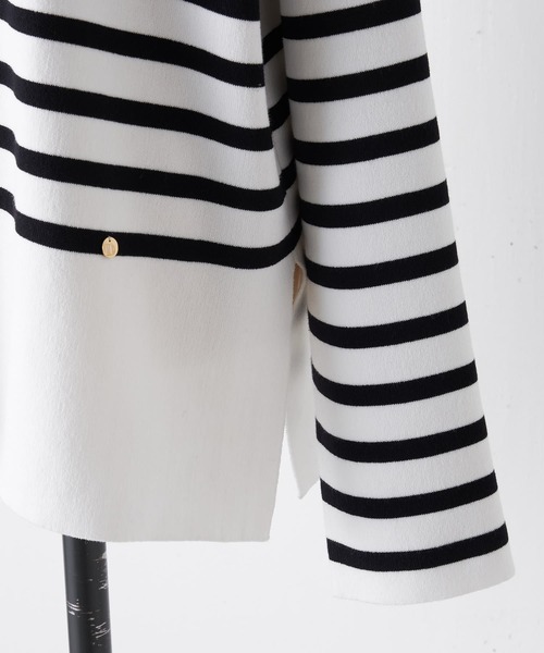 BEARDSLEY(ビアズリー)の「型崩れしにくいボーダーニット(ニット/セーター・レディース・ブラック/ブルー・FREE)」の5枚目の写真