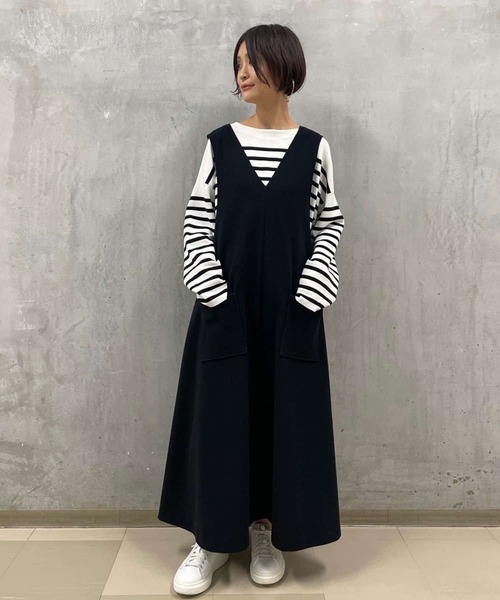 BEARDSLEY(ビアズリー)の「型崩れしにくいボーダーニット(ニット/セーター・レディース・ブラック/ブルー・FREE)」の6枚目の写真