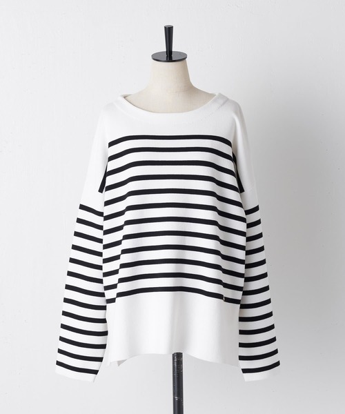 BEARDSLEY(ビアズリー)の「型崩れしにくいボーダーニット(ニット/セーター・レディース・ブラック/ブルー・FREE)」の16枚目の写真