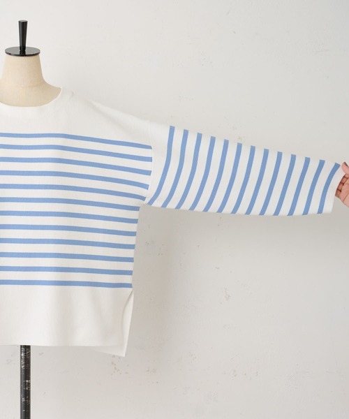 BEARDSLEY(ビアズリー)の「型崩れしにくいボーダーニット(ニット/セーター・レディース・ブラック/ブルー・FREE)」の20枚目の写真