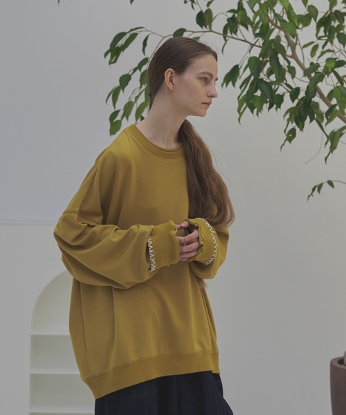 shiki tokyo(シキトウキョウ)の「Oversized Handstitch Balloon Sweat / オーバーサイズハンドステッチバルーンスウェット(Tシャツ/カットソー・メンズ・イエロー/ライトベージュ/グリーン・MEDIUM/LARGE/SMALL)」の15枚目の写真