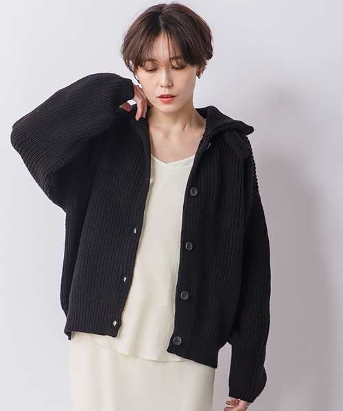 CIENA(シエナ)の「衿付きニットカーディガン(カーディガン/ボレロ・レディース・ブラック/ベージュ/オフホワイト・FREE)」の3枚目の写真
