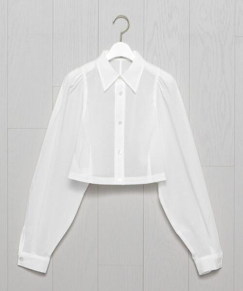H　BEAUTY&YOUTH UNITED ARROWS（エイチビューティーアンドユースユナイテッドアローズ）の「＜H＞SHEER CROPPED SHIRT/シャツ（シャツ/ブラウス・レディース・ホワイト/ライム・S/M）」の2枚目の写真