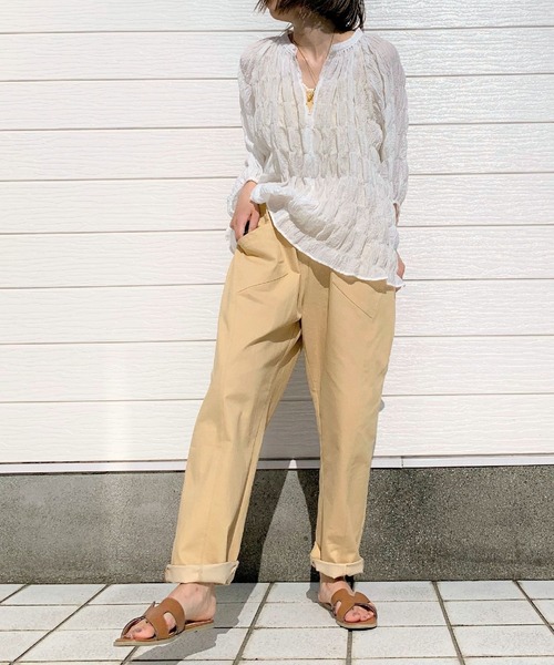 Q（キュー）の「ギャザーエアシャインブラウス（シャツ/ブラウス・レディース・ホワイト/ブラック/ラベンダー・MEDIUM）」の8枚目の写真