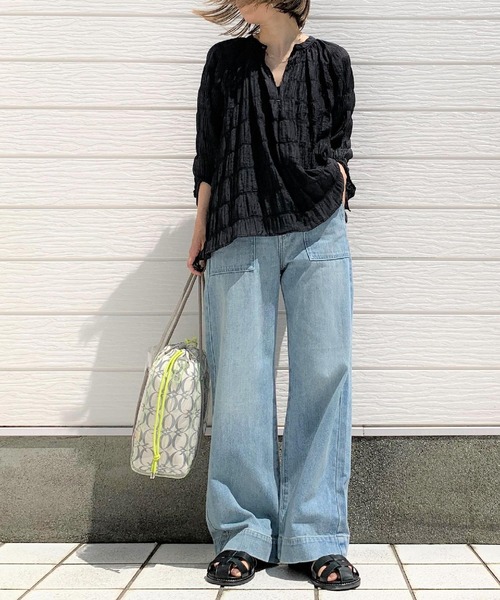 Q（キュー）の「ギャザーエアシャインブラウス（シャツ/ブラウス・レディース・ホワイト/ブラック/ラベンダー・MEDIUM）」の9枚目の写真