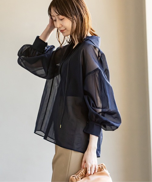 NOBLE ノーブル　コットンオーガンジーVカットシャツブラウス　グリーン 中古・古着通販】Noble (ノーブル) コットンオーガンジーVカット