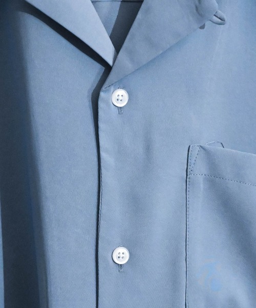 Ritzy（リッツィー）の「ポリ無地 オープンカラーシャツS/S レディース メンズ（シャツ/ブラウス・メンズ・グリーン/グレイッシュベージュ/サックスブルー/ブラック/モカ/ホワイト・LARGE/X-LARGE/MEDIUM）」の8枚目の写真