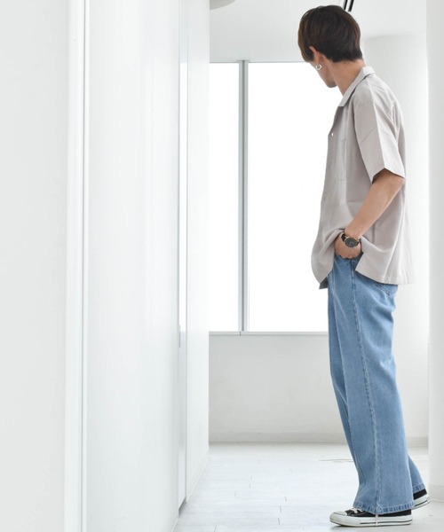 ポリ無地 オープンカラーシャツS/S レディース メンズ（シャツ