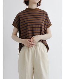 Samansa Mos2 blue | 【USAコットン】ハイネックフレンチTシャツ(Tシャツ/カットソー)