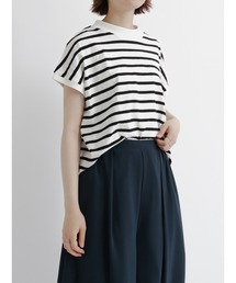 Samansa Mos2 blue | 【USAコットン】ハイネックフレンチTシャツ(Tシャツ/カットソー)