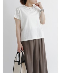 Samansa Mos2 blue | 【USAコットン】ハイネックフレンチTシャツ(Tシャツ/カットソー)