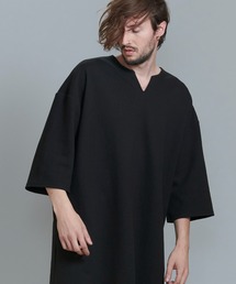 【NO ID.】Half Sleeve Key Neck Long Pullover / ハーフ スリーブ キー ネック ロング プルオーバー